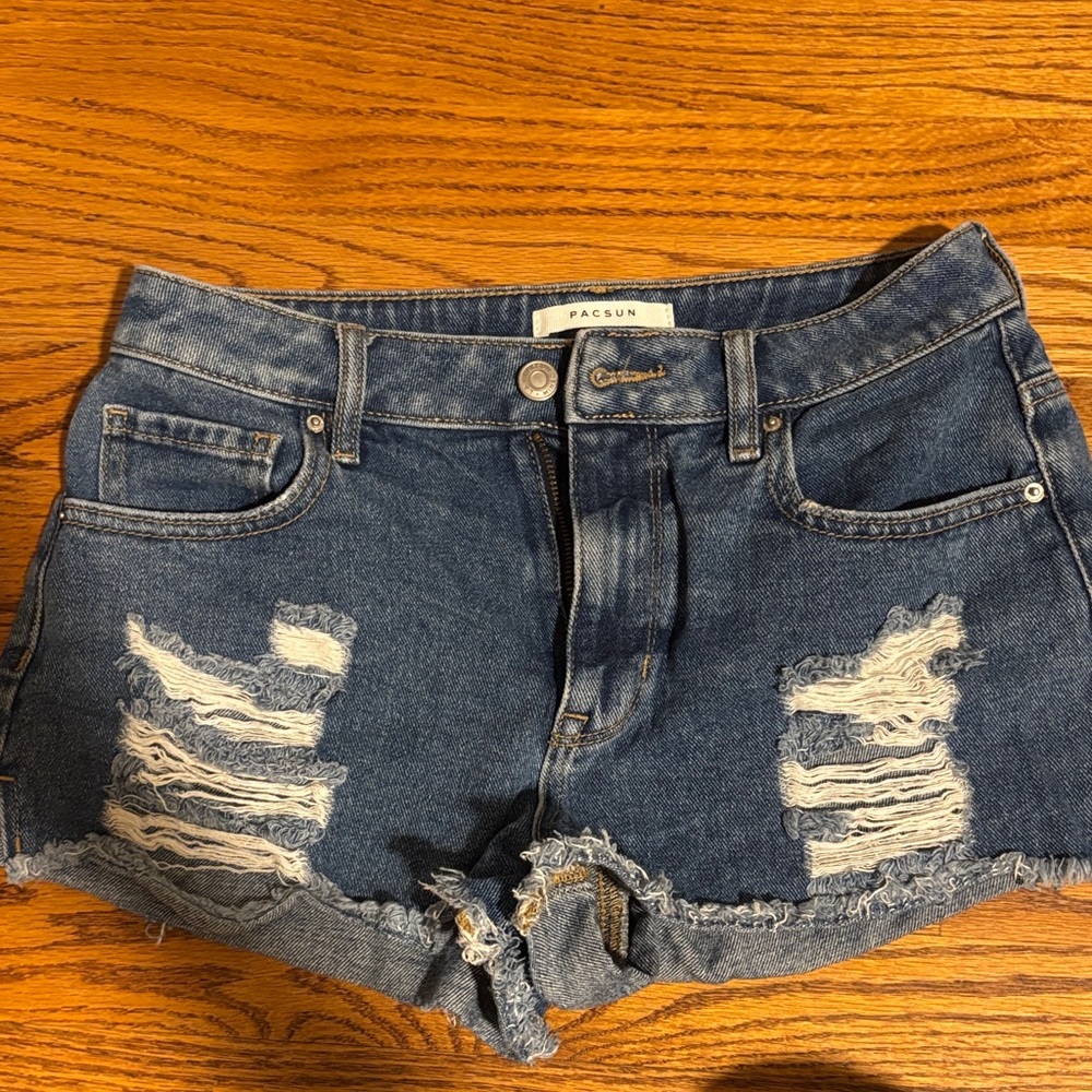 PacSun Dark Blue Ripped Jean Shorts